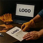 Designer reviewing custom leather glove details