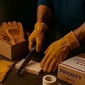 Prototype of split leather gloves for testing